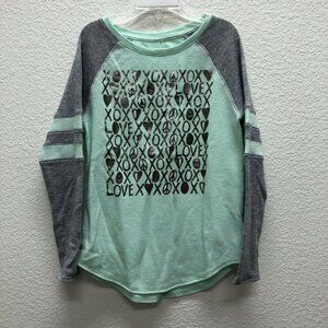 Old Navy Girls M 8 Thermal Metallic Love Shirt Long Sleeves Mint Green Gray